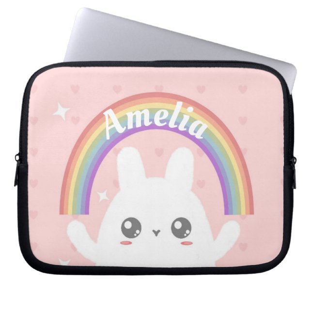 Capa Para Notebook Cute Kawaii Bunny e Rainbow Personalizados (Frente)