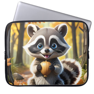 Capa Para Notebook Cute Kawaii style Racoon segurando uma bolota