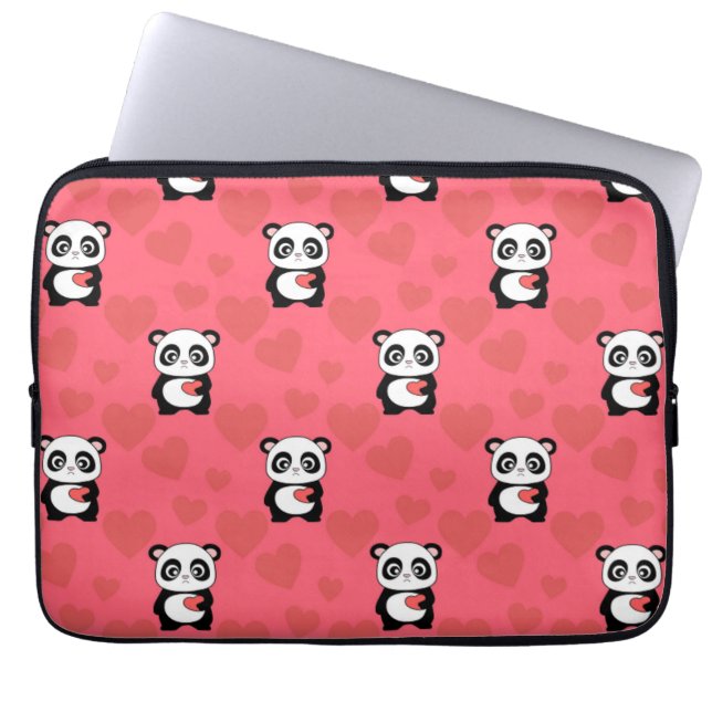 Capa Para Notebook Cute Panda Holding Heart Pattern| Kawaii Valentine (Frente)