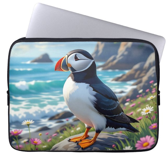 Capa Para Notebook Cute Puffin on the Seashore tema   (Frente)