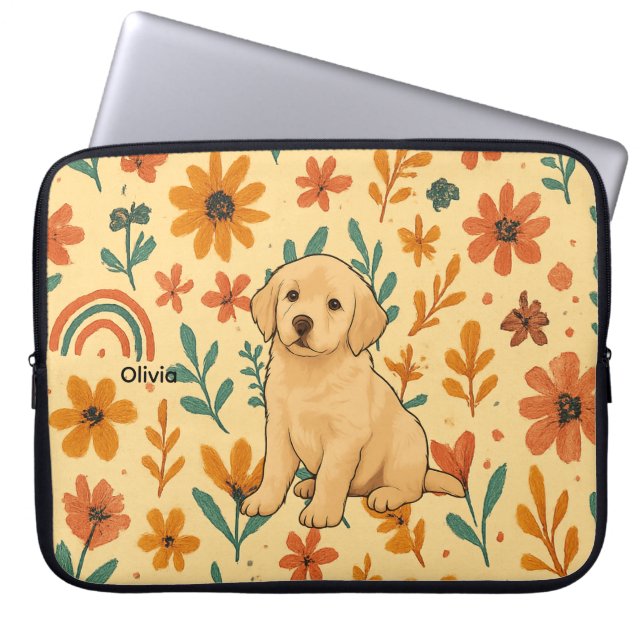 Capa Para Notebook Cute Puppy & Boho Flowers (Frente)
