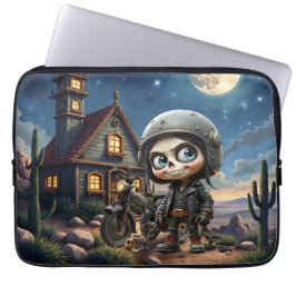 Capa Para Notebook Cute Skull Biker | Passeio ao Luar pelo Deserto