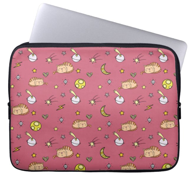 Capa Para Notebook Cute Space Cat Pattern – Adorable Cosmic Kitty (Frente)
