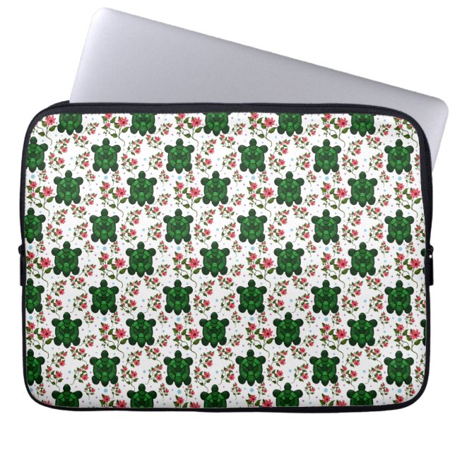 Capa Para Notebook Cute Turtle and Floral Seamless Pattern  (Frente)