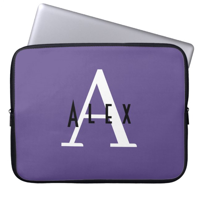 Capa Para Notebook Cuz Moderno Monograma Roxo Inicial + Nome (Frente)