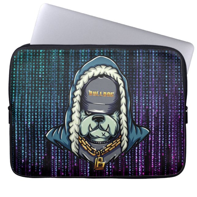 Capa Para Notebook Cyberpunk Bulldog Hacker Sleeve (Frente)