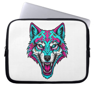 Capa Para Notebook Cyberpunk Neon Wolf - Synthwave Robotic Animal