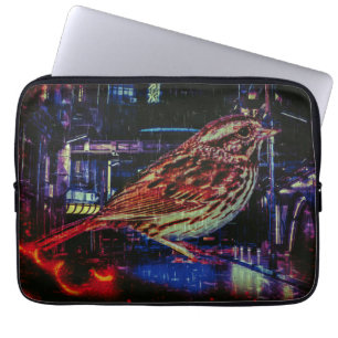 Capa Para Notebook Cyberpunk Sparrow em Neon Cityscape