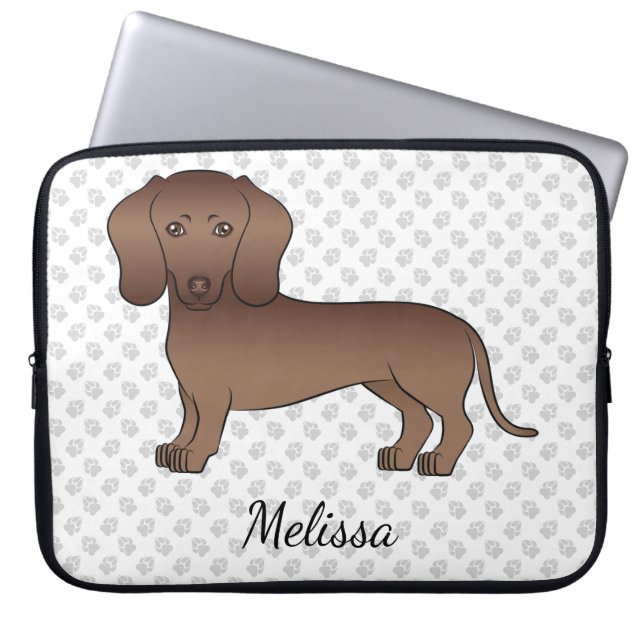 Capa Para Notebook Dachshund Cartoon de Pelo Curto de Chocolate & Nom (Frente)