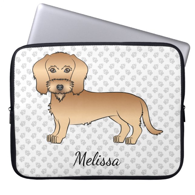 Capa Para Notebook Dachshund de Cabelo de Arame Trigo Cartoon e Nome (Frente)