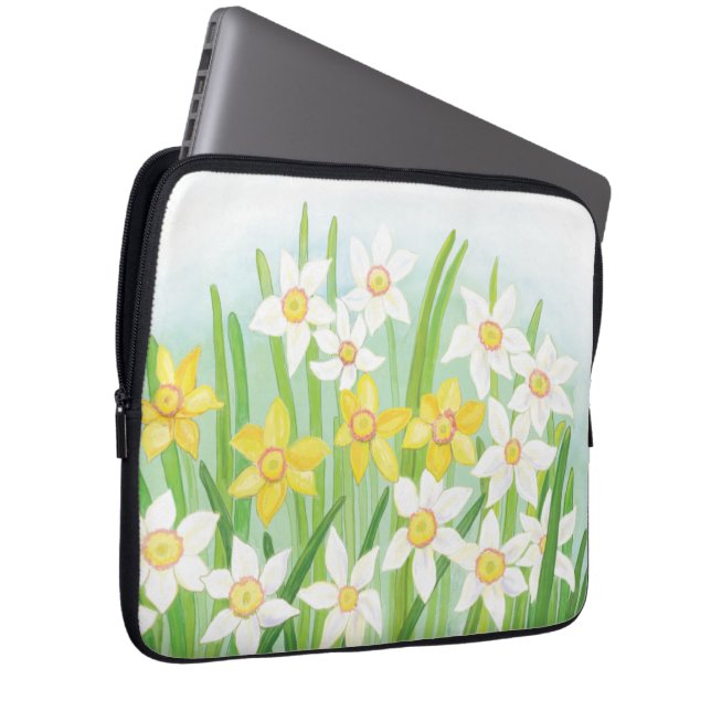 Capa Para Notebook Daffodils Amarelo e Branco na Primavera (Frente Esquerda)