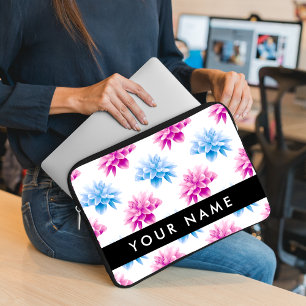 Capa Para Notebook Dahlia Rosa e Azul, Padrão Floral, Seu Nome