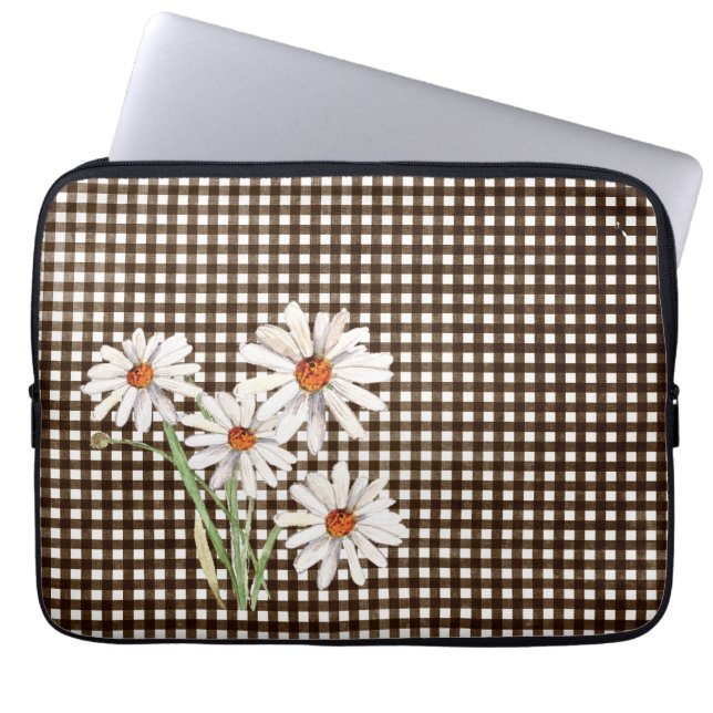 Capa Para Notebook Daisies Em Brown Gingham (Frente)