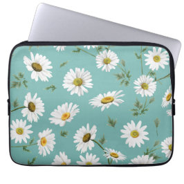 Capa Para Notebook Daisy Pattern, Teal Background