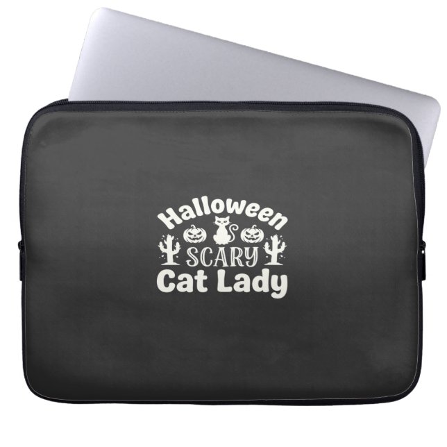 Capa Para Notebook Dama de Gato Assustador de Halloween_1 (Frente)