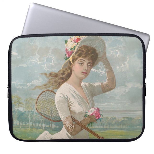 Capa Para Notebook Dama do Tênis Vitoriana com Chapéu Florido Antigo (Frente)