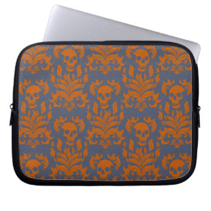 Capa Para Notebook Damasco com chamas no crânio em laranja de aperto