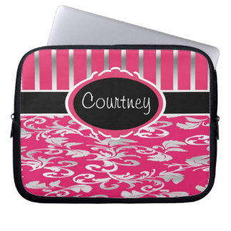 Capa Para Notebook Damasco cor-de-rosa & de prata com preto
