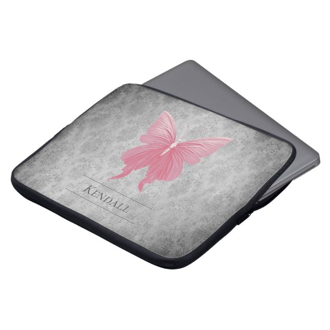 Capa Para Notebook Damasco de Borboleta Rosa (Frente Topo)