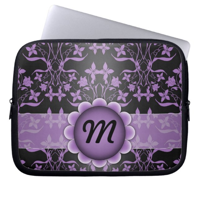 Capa Para Notebook Damasco de Monograma Roxo e Preto (Frente)