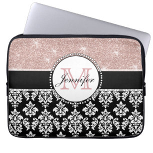 Capa Para Notebook Damasco Dourado cor-de-rosa feminino do preto do