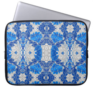 Capa Para Notebook Damasco Floral, Azul Sapphire e Cinzas