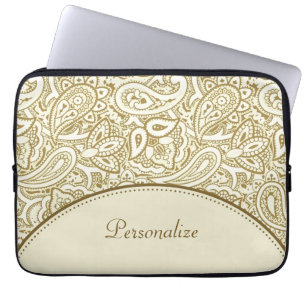 Capa Para Notebook Damasco luxuoso de Paisley do ouro e do marfim com