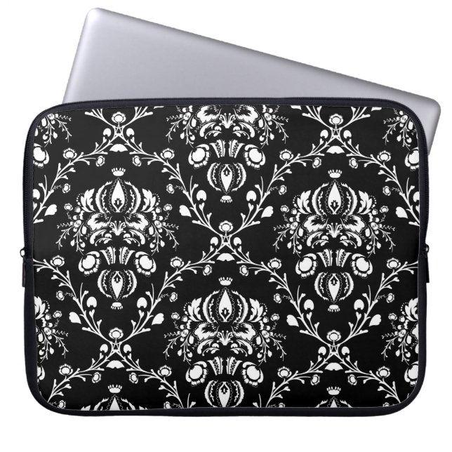Capa Para Notebook Damasco preto e branco (Frente)