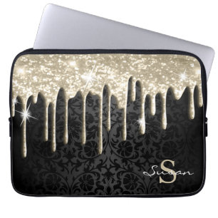 Capa Para Notebook Damasco Preto e Dissipador Dourado de Brilho  
