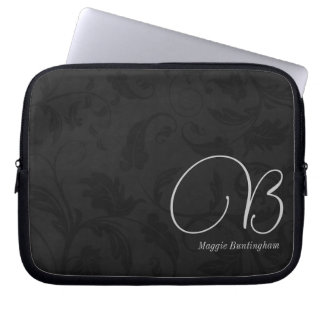 Capa Para Notebook Damasco preto monograma de 10"
