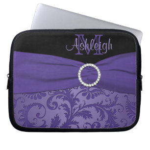 Capa Para Notebook Damasco preto roxo com a bolsa de laptop da fita
