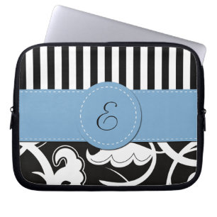 Capa Para Notebook Damasco, Stripes, Preto e Branco, Monograma