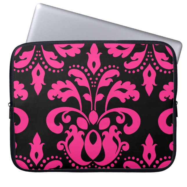 Capa Para Notebook Damasco vitorioso rosa-quente e preto (Frente)