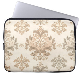 Capa Para Notebook Damask Antigo Bege Elegante Casa de Campo Francesa