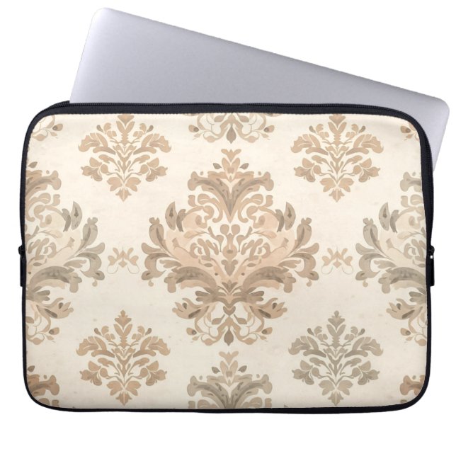 Capa Para Notebook Damask Antigo Bege Elegante Casa de Campo Francesa (Frente)