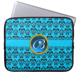 Capa Para Notebook DAMASK GEM STONE MONOGRAMA azul preto