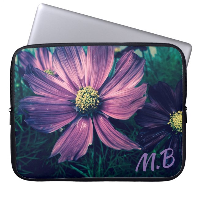 Capa Para Notebook Dark Purple Flowers Photo Art Monogram (Frente)