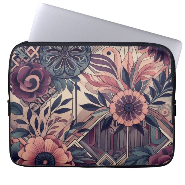 Capa Para Notebook Dark Romance Burgundy Art Deco Floral Summer (Frente)