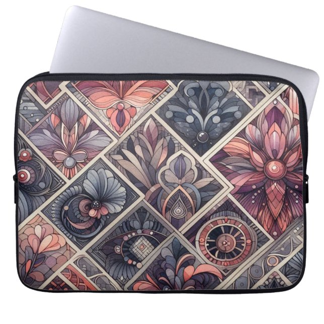 Capa Para Notebook Dark Romance Burgundy Art Deco Floral Summer (Frente)