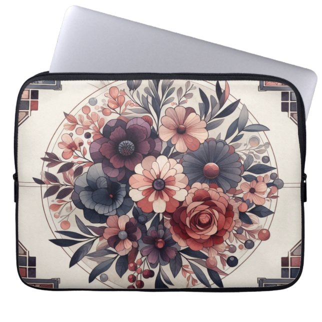 Capa Para Notebook Dark Romance Burgundy Art Deco Floral Summer (Frente)
