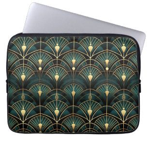Capa Para Notebook Deco de Arte Emerald e Dourada Padrão