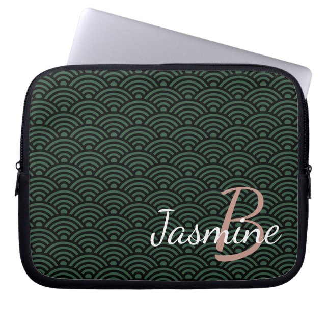 Capa Para Notebook Deco e monograma clássicos de onda verde japonesa (Frente)