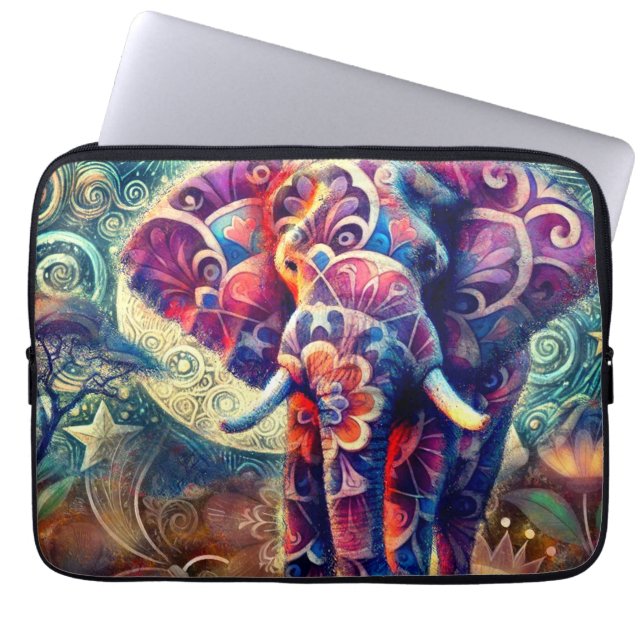 Capa Para Notebook Decoração Caprichosa de Elefante Celestial para No (Frente)