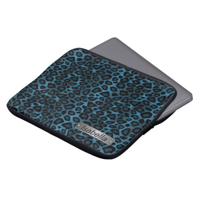 Capa Para Notebook Denim Blue Leopard Sking Design (Frente Topo)