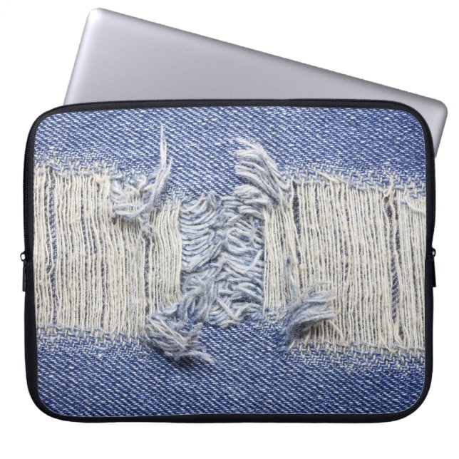 Capa Para Notebook Densidade azul rasgada: textura do jeans. (Frente)