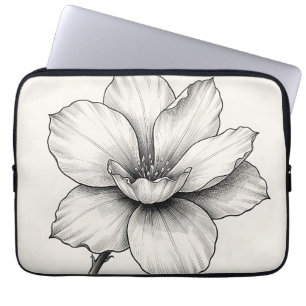 Capa Para Notebook Desenho a tinta de flor botânica vintage em linha