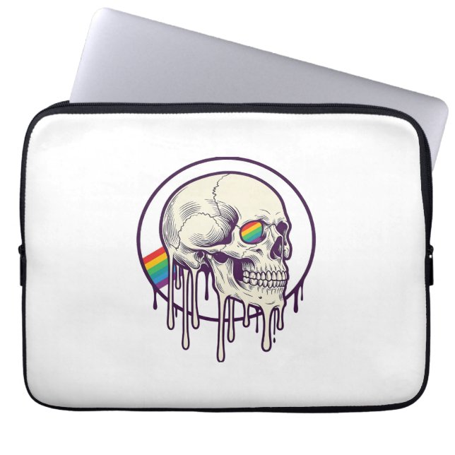 Capa Para Notebook Desenho de crânio pingando arco-íris com gravação  (Frente)