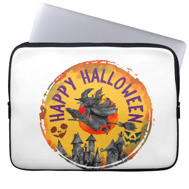 Capa Para Notebook Desenho de Halloween Feliz Halloween Bruxa (Frente)