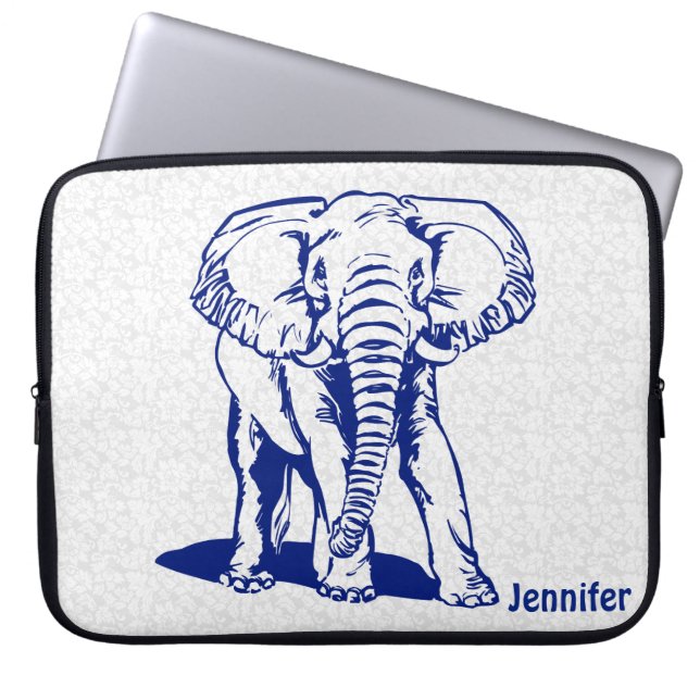 Capa Para Notebook Desenho de Linha de Elefante Azul-Marinho Cute Mon (Frente)