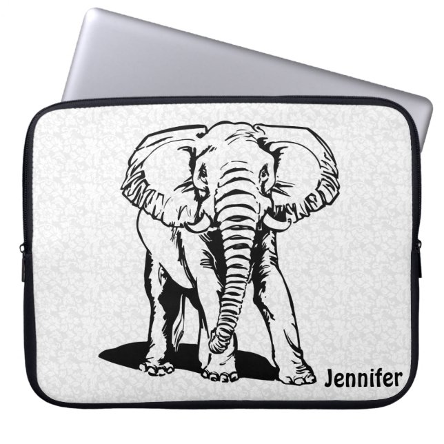 Capa Para Notebook Desenho de Linha de Elefante Preto, Cuto, Monogram (Frente)